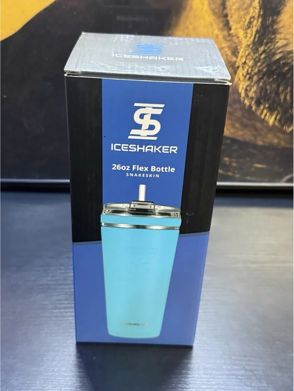 Ice Shaker 26oz Flex Bottle Snakeskin Blue Stainless Steel New in Box